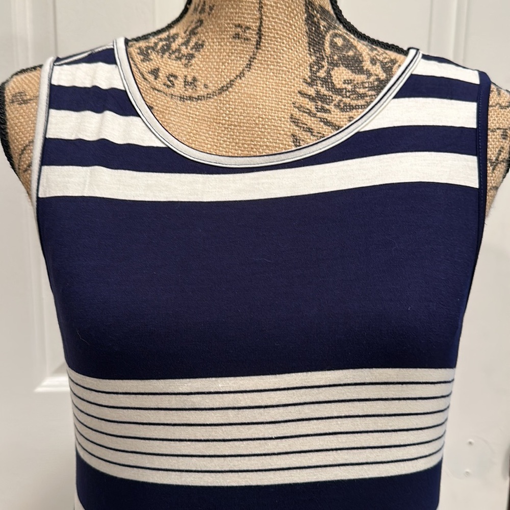 Off White/ Navy stripe tank midi dress - Picture 3 of 7